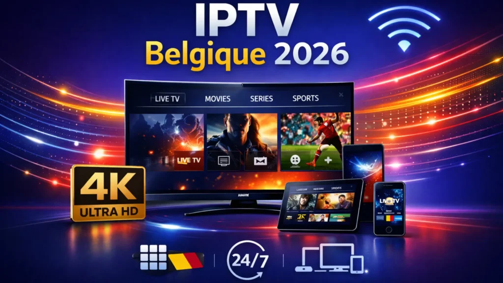 Meilleur abonnement IPTV Belgique 2026 avec 4K Ultra HD, streaming multi-appareils et support 24/7