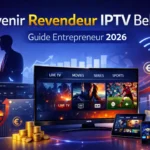 Devenir revendeur IPTV Belgique 2026 - Guide entrepreneur avec graphiques de profits, écrans streaming 4K et opportunité business