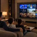 Acheter abonnement IPTV en France — famille regardant plus de 34 000 chaînes HD et 4K sur Smart TV avec Bidarn
